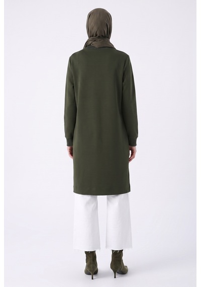 Armine Trend Fermuar Detaylı Uzun Basic Tunik Küf Yeşili Agtn1412