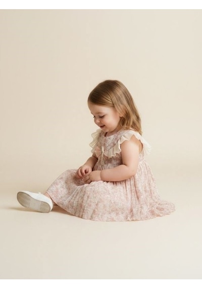Zekids Kız Bebek Çiçekli Tasarım Elbise-17228 Çok Renkli