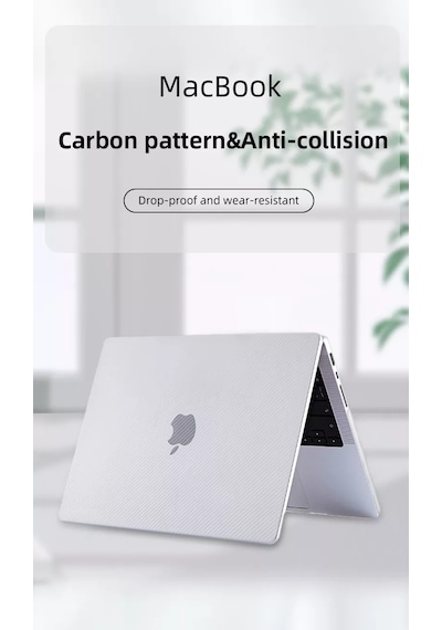 Arabulalaca Apple Uyumlu MacBook Air 13 A1932 Koruma Karbon Desenli Kılıf Beyaz