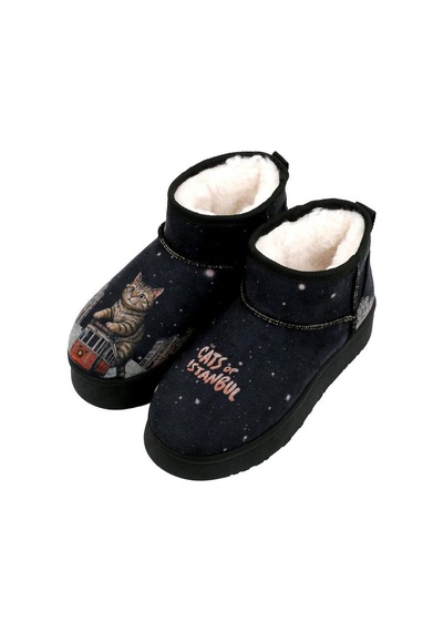Kadın Vegan Deri Siyah Bilekte Bot - Paws On Taksim Tasarım Multicolor