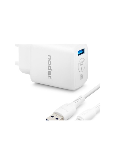 Micro Usb Qc 3.0 Hızlı Şarj Seti 18w 3.4a Usb Adaptörlü 1 M Pvc Kablolu Beyaz Nd1009 Evimdeyokyok