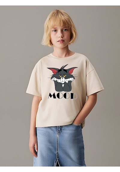 Uyguntarz Çocuk Mood Baskılı Pamuklu Tshirt Bej