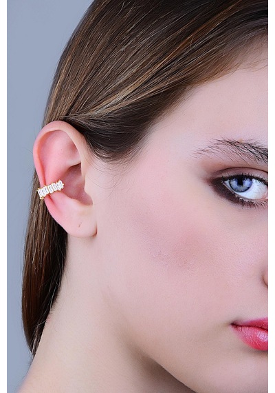 Gümüş Rose Baget Kesim Zirkon Taşlı Sıkıştırmalı Kıkırdak Küpe Ear Cuff