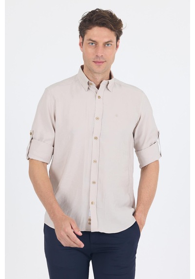 İmza Bej Kısalabilir Kol Smart Biritli Yaka Cepsiz Slim Fit Gömlek 1004250224 Bej
