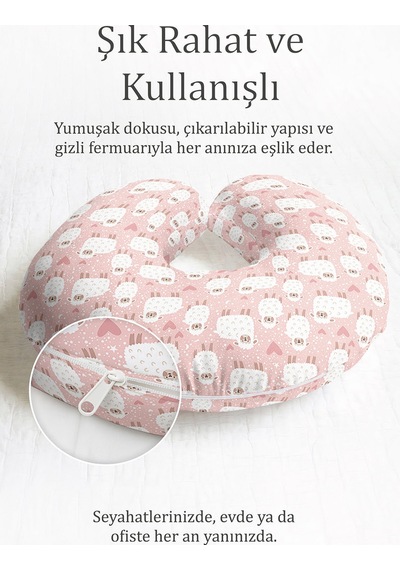 Sevimli Koyunlu Pamuklu Boyun Yastığı - Pastel Pembe Kalpli Yumuşak Seyahat Yastığı Çok Renkli