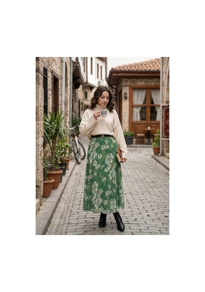 Maşuka Yeşil Floral Desenli Şifon Etek - Astarlı Şık Maxi Etek Yaprak Yeşil - Desenli Yaprak Yeşil - Desenli Maşuka Yeşil Floral Desenli Şifon Etek - Astarlı Şık Maxi Etek Yaprak Yeşil - Desenli Yaprak Yeşil - Desenli