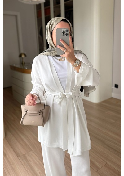 Ka Hijab Premium Hırkalı Rayon Takım - Beyaz