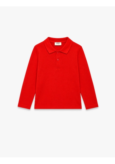 Koton Uzun Kollu Pamuklu Basic Polo Yaka Tişört Kırmızı 7wkg10010ak