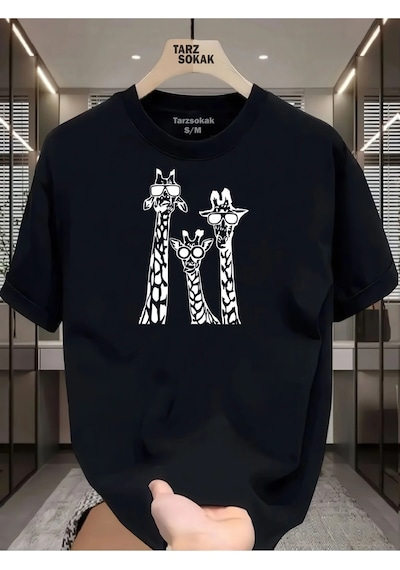 Tarzsokak Unisex Cool Zurafa T-shirt Siyah