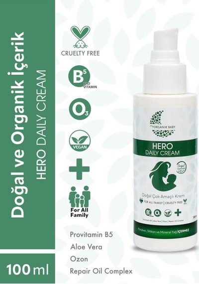 Organik Baby Çok Amaçlı Hero Daily Cream Krem - %99 Doğal Içerik Provitamin B5 Içeriği 100 Ml
