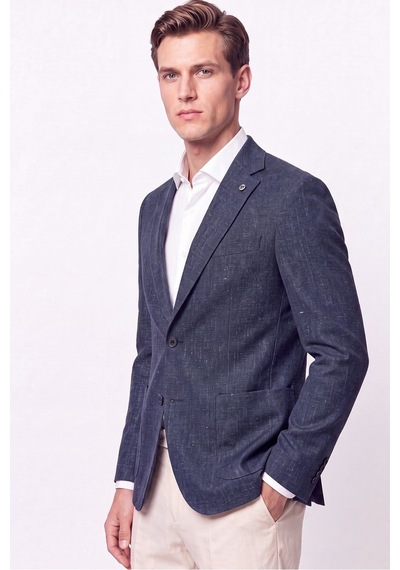 Comfort Fit Torba Cep Esnek Pamuklu Lacivert Blazer Ceket C 740