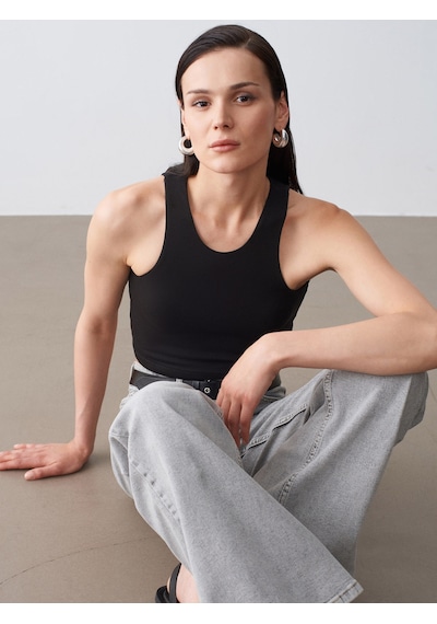 Dilvin 32941 Kolsuz Crop Top-siyah