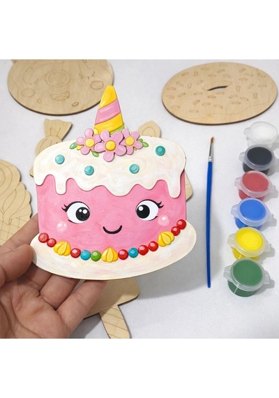 Unicorn Tatlı Dünyası Ahşap Boyama Etkinlik Set Eğitici Çocuk Aktivite Fırça Akrilik Boya Kreş Okul