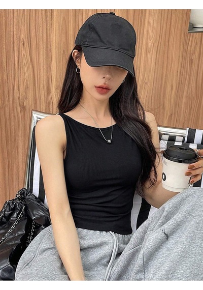 Havuz Yaka Omuzu Açık Askılı Siyah Renk Fitilli Crop Top Bluz Siyah