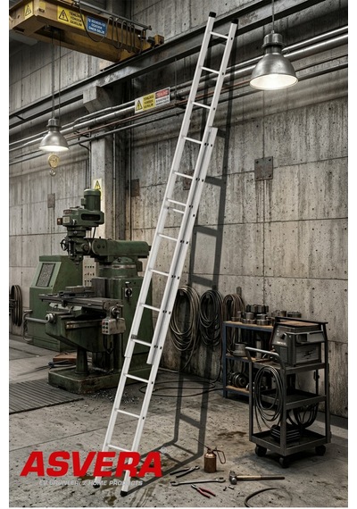 Asvera Endüstriyel 6 Metre 2 Parçalı Alüminyum Merdiven - 1.4 Mm Sürgülü Profesyonel Merdiven