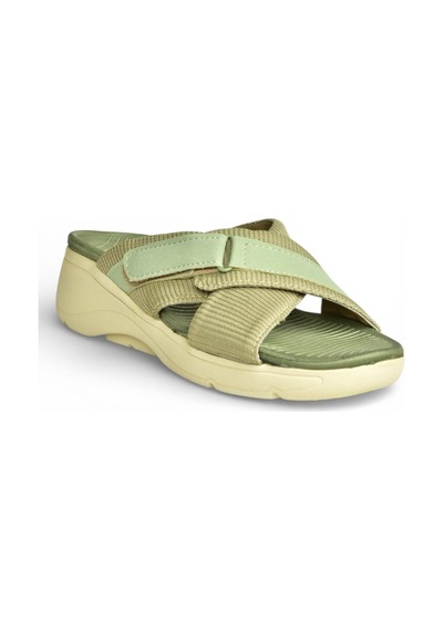 Fox Shoes Y973935004 Yeşil Kumaş Kalın Tabanlı Kadın Terlik Yeşil