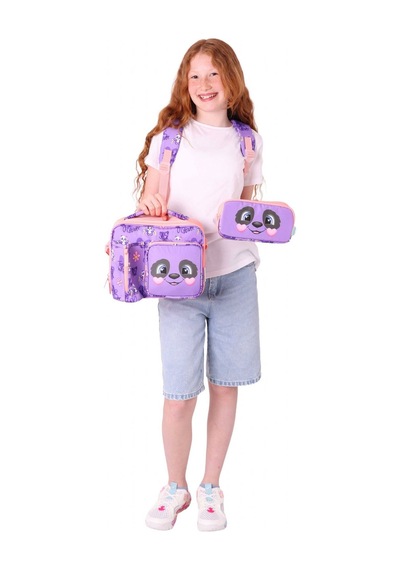 Kaukko Kids 3d Panda Şekilli Kız Çocuk Üçlü Okul Çantası Seti/takımı - Mor Somon L5233+l7233+l8233 Mor