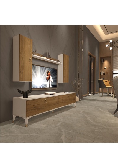 Decoraktiv Eko 7 Mdf Std Gold Tv Ünitesi Tv Sehpası - Beyaz Pera Beyaz - Meşe