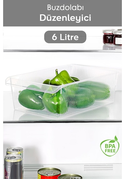 1 Adet Dolap İçi Buzdolabı Düzenleyici - Meyve Sebze Saklama Kabı Buzdolabı Organizer Sepet 6 Litre Şeffaf