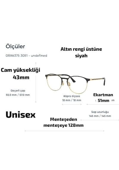 Ray-Ban Rb6375 3051 51ekt Unisex Mavi Işık Korumalı Ekran Gözlüğü Altın - Siyah