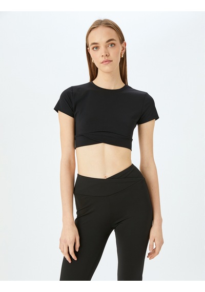 Koton Crop Bisiklet Yaka Basic Slim Fit Spor Tişört Siyah 5wak10327nk Siyah