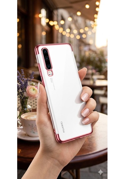 Huawei P30 Kılıf Dört Köşeli Lazer Silikon Kılıf Kırmızı