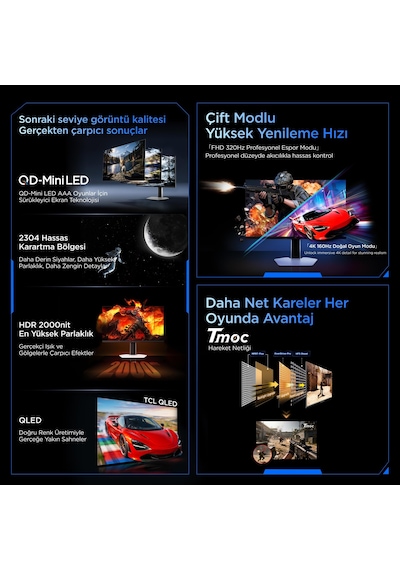 TCL 27C2A Pro Gaming Monitörü 27" 1ms 160hz Uhd 4k Qd-mini Led Oyuncu Monitörü 2304 Bölge, Xdr