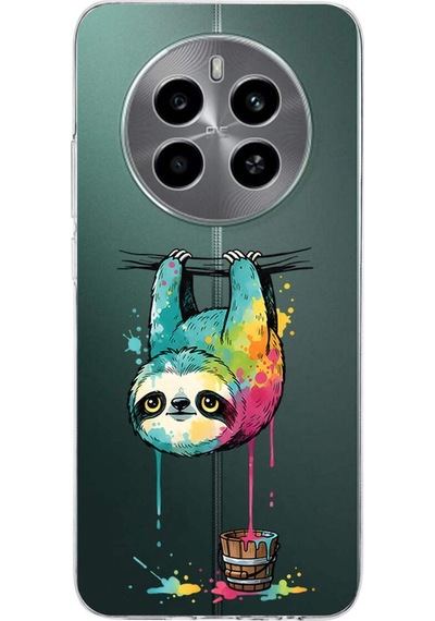 Realme 12 İle Uyumlu Splash Tembel Hayvan Tasarımlı Şeffaf Silikon Kılıf Şeffaf
