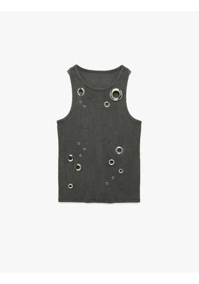 Koton Slim Fit Bisiklet Yaka Kolsuz Kuşgözü Detaylı Atlet Antrasit 5sak10124uk