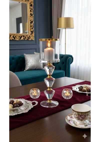 Lorena Gold Krıstal Mumluk 7x7x24 Cm Şeffaf
