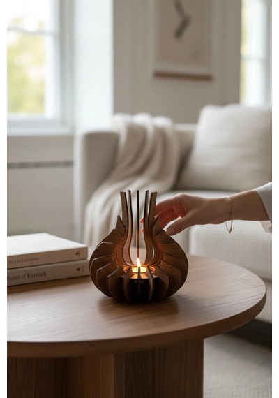 Modern Doğal Ahşap Mumluk Premium Tealight Mumluk 16 Cm Varsayılan