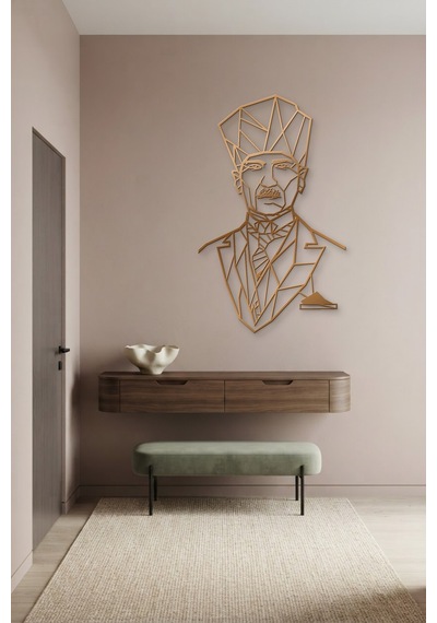 Atatürk Çizgi Metal Duvar Tablosu - Duvar Sanatı - Duvar Dekoru - Bronz