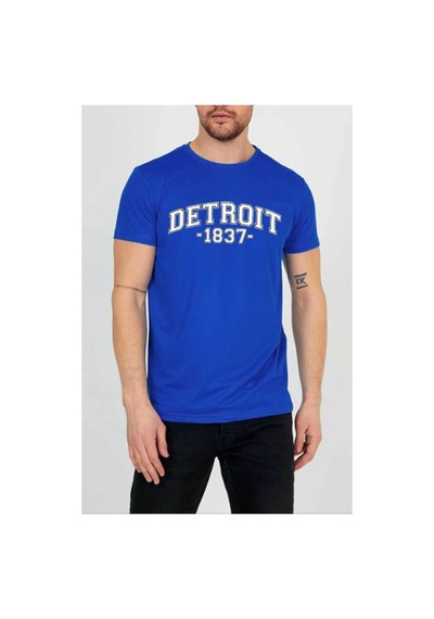 Medinenur Unisex Detroit Baskılı Tshirt Mavi
