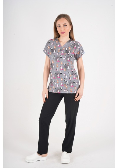 Unisex Pandex Desenli Doktor Hemşire Hastane Aşçı Mutfak Scrubs Üniforma Takım Gri - Siyah Gri - Siyah Unisex Pandex Desenli Doktor Hemşire Hastane Aşçı Mutfak Scrubs Üniforma Takım Gri - Siyah Gri - Siyah