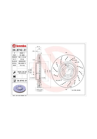 Brembo 09b74251 Fren Diski Ön Mercedes Cls-class C218 X218 A0004211812 Adet