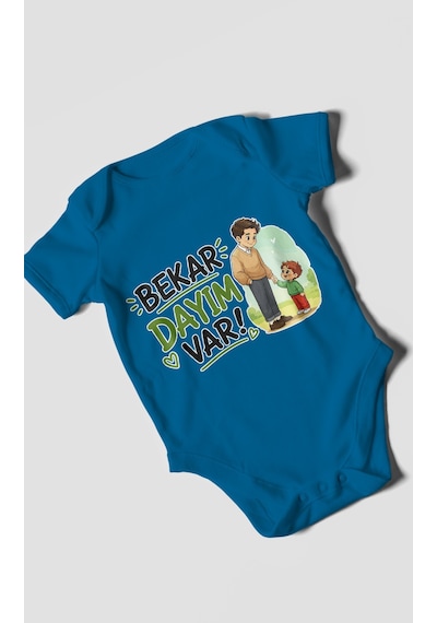 Morivokids Bekar Dayım Var Kısa Kollu Bebek Body %100 Pamuk Koyu Mavi
