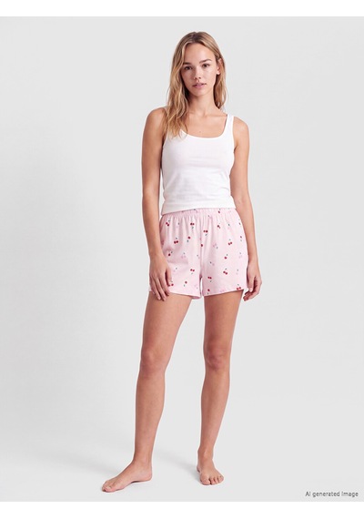 Lcw Young Pembe Kiraz Baskılı Kadın Şort Pijama Altı 2'li