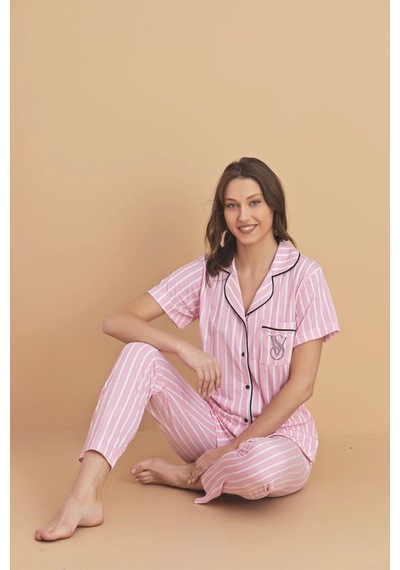 Pijamerry Viskon Kumaş Gömlek Yaka Pembe Çizgili Kadın Pijama Takımı - 5820 Pembe Çizgili Pembe Pijamerry Viskon Kumaş Gömlek Yaka Pembe Çizgili Kadın Pijama Takımı - 5820 Pembe Çizgili Pembe