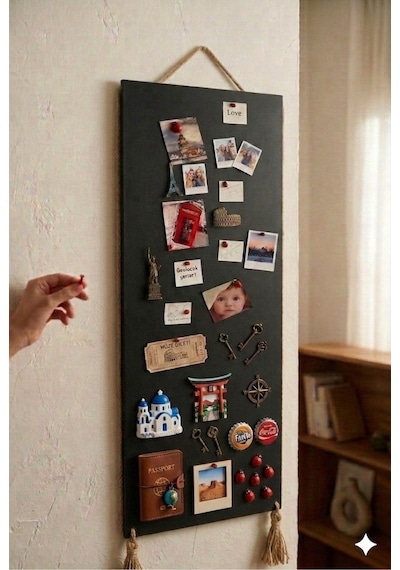 Magnet Panosu , 30x90cm Mıknatıslı Siyah Pano, Jüt Halatlı, Dekoratif Hatırlatma Panosu Diğer