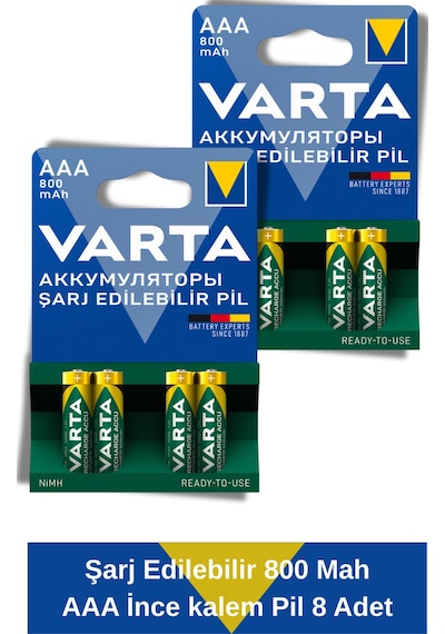 800 Mah Aaa Şarjlı Ince Kalem Pil 8 Adet