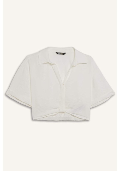 Defacto Cropped Fit Gömlek Yaka Keten Görünümlü Kısa Kollu Bluz C7799ax25spwt32 Beyaz