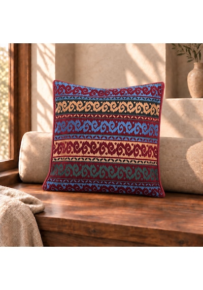 Bk Gift El Yapımı Otantik Türk Kilim Kırlent Yastık 43x45 Cm -8 Bohem Etnik Dekoratif Koltuk Yastığı Çok Renkli