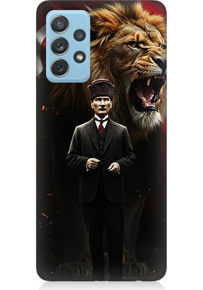 Samsung Galaxy A52 Uyumlu Aslan Ve Atatürk Gücü Desenli Silikon Kılıf Çok Renkli