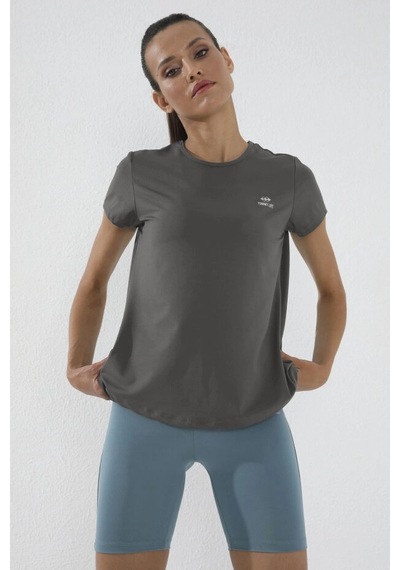 Tommy Life Koyu Gri Basic Kısa Kol Standart Kalıp O Yaka Kadın T-shirt - 97144 Haki