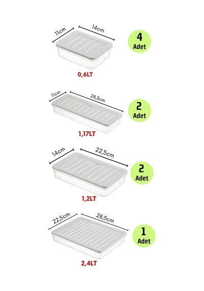 10'lu Fitbox Set Hava Geçirmez Buzluk Ve Buzdolabı Düzenleyici Set Gri Kapak