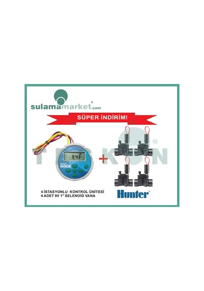 Hunter Node400 + 4Ad Pgv1009V Pilli Zamanlayıcı Ve Vana Seti