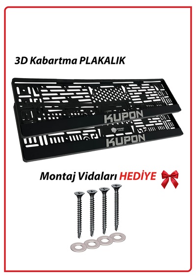Kupon Yazılı 2 Adet Kabartmalı Siyah Oto Plakalık