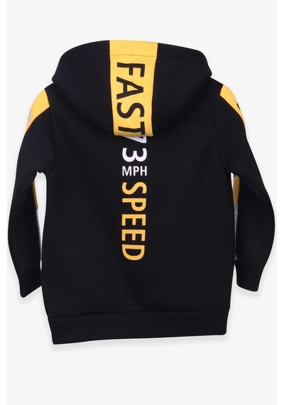 Breeze Erkek Çocuk Hırka Baskılı Kapüşonlu Siyah (4-8 Yaş)