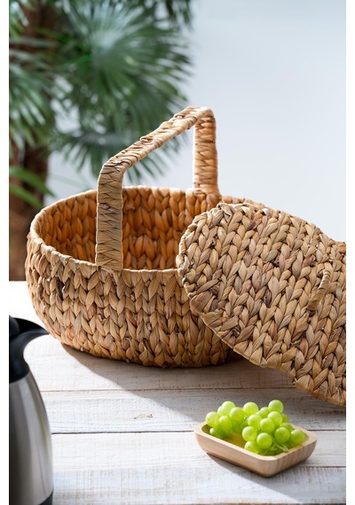 Acar Wicker Kapaklı Hasır Piknik Sepeti - 38 Cm Kahverengi