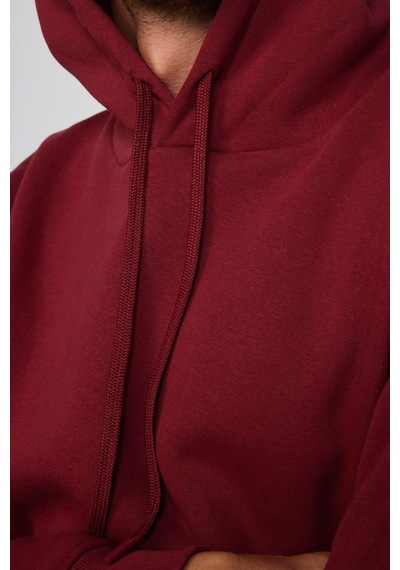 Tudors Oversize Pamuk Kapüşonlu Basıc Unisex Bordo Sweatshirt-29404-bordo Bordo